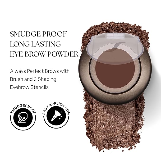 SORMÉ Smudge Proof Long Lasting Eye brow Powder for Women - Always Perfect Brows with Brush and 3 Shaping Eyebrow Stencils (Fine, Medium, Full) - Finest Color Pigment Eyebrow Filler - Walnut
