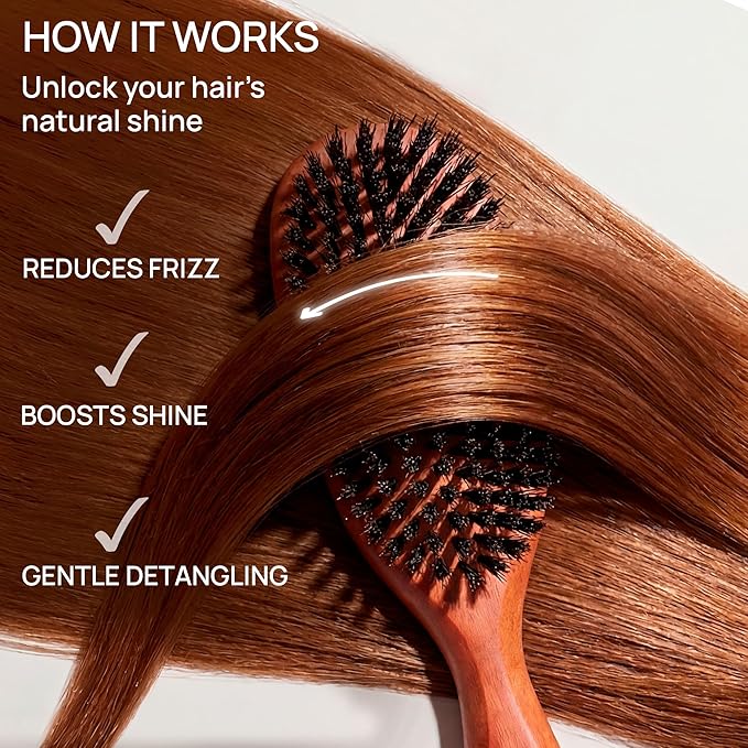 100% Wild Boar Bristle Hairbrush for Natural Healthy Hair, The Tibet brush, Medium Soft Bristles, Pear Wood Handle, for Fine or Thinning Hair, for Women & Men, Made in Germany's Black Forest