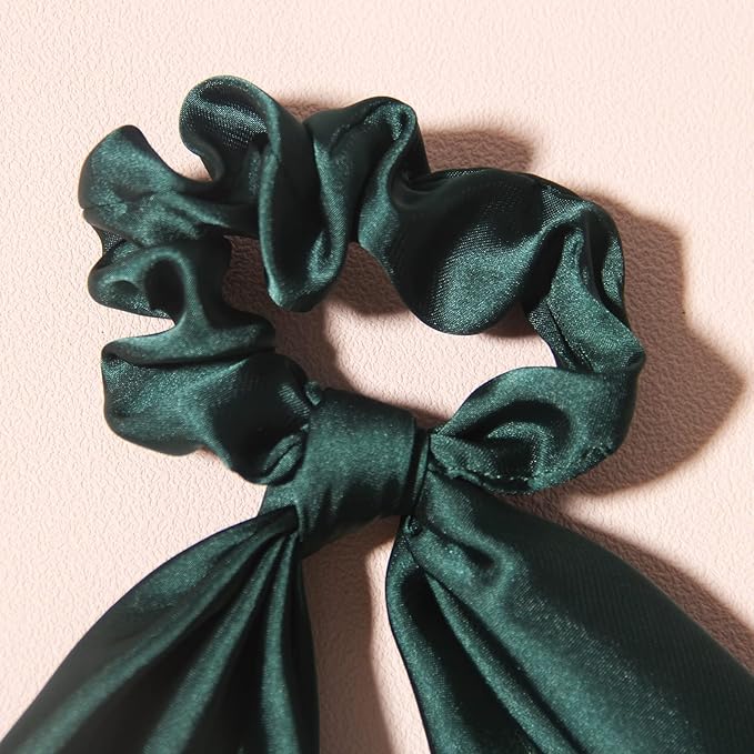 3PCS Hair Scarf Scruncheis for Women Knotted Bow Hair Ties Elastic Bands Satin Hair Ribbon Scrunchy Red Ponytail Holder for Women and Girls (Navy Black Green)