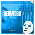 LAPCOS Seaweed Sheet Mask - Purifying & Hydrating Face Masks with Hyaluronic Acid & Squalane for Dull, Dry Skin & Uneven Texture - Highly Breathable Lyocell Sheet - Korean Skin Care (Pack of 5)