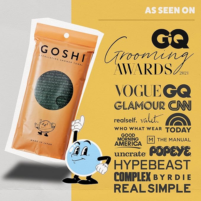 GOSHI Exfoliating Shower Towel - Long Body Scrubber for Back Acne, KP & Smooth Skin - Durable Rip-Resistant Weave, Quick-Dry Nylon Washcloth - Ethically Crafted in Gunma, Japan - Green