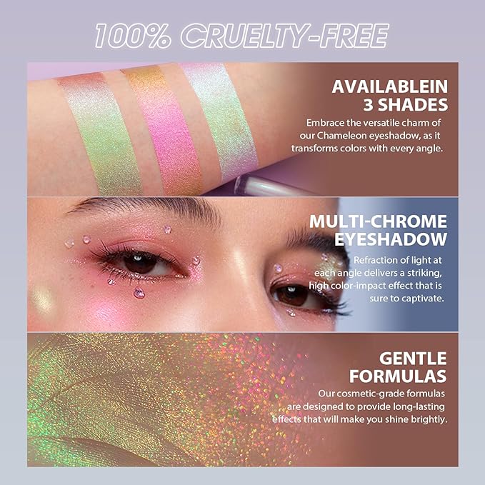 Metallic Liquid Chameleon Eyeshadow, Multi-Dimensional Eye Looks, Long-lasting Holographic Glitter Multichrome Eyeshadows Makeup (#002+006+013)