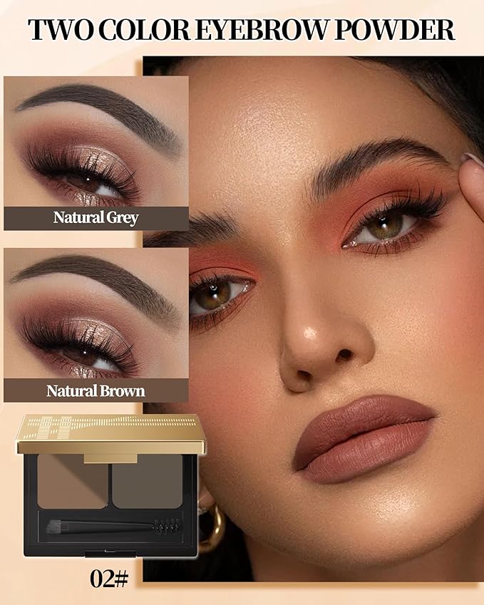 Eyebrow Powder Makeup Kit,2 Colors Waterproof Long Lasting Brown/Grey Eye Brow Tinting Powder Palette,Professional Eyebrow Filler Makeup Gifts for Women with Mirror Brow Brush & Razor-Set 02#
