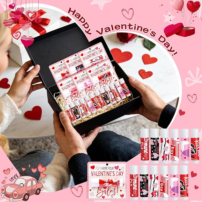 30 Pcs Valentine Lip Balms Bulk Valentine's Day Gifts for Women Galentines Chapstick Gloss 6 Assorted Flavors for Wedding Bridal Shower Birthday Party Favours