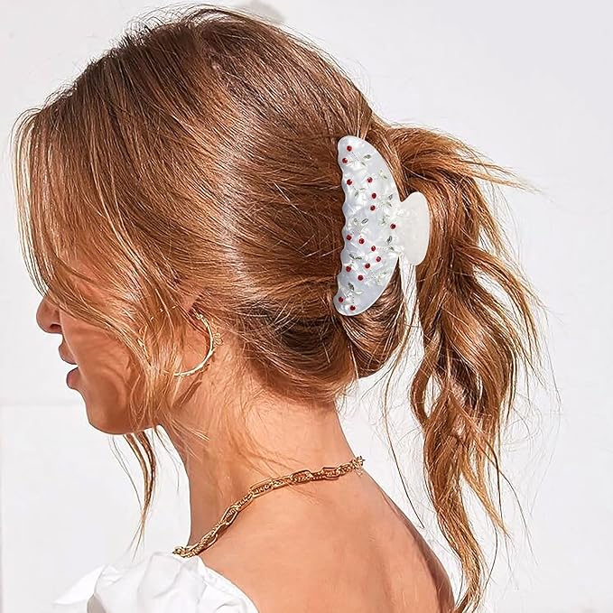 HAIMEIKANG 2 PCs Acrylic Bow Hair Claw Clips for Women - Cute Banana Non-Slip Strong Hold Barrettes Y2K Hair Clips for Thick Thin Hair