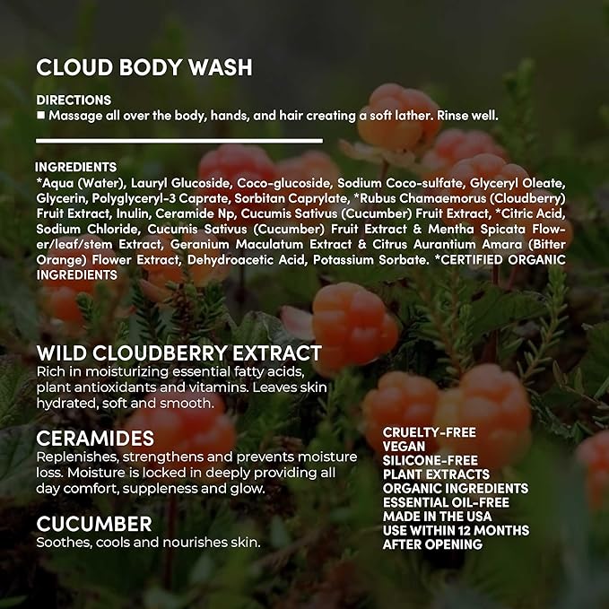 FITGLOW Beauty Cloud Body Wash | Barrier-Protecting Hydrating Gel Cleanser with Ceramides + Cloudberry | Multi-Use for Body, Face & Hair | Gentle, Non-Stripping | 500ml / 16oz