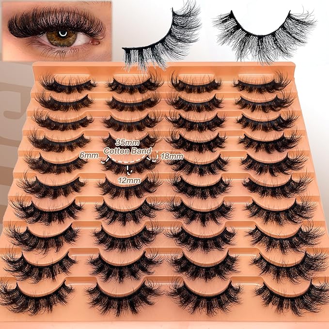 Mink Lashes Fluffy Cat Eyelashes Wispy Dramatic Volume 3D EyeLash D Curl 18mm Full Strips Lashes Thick That Look Like Extensions False Mink Eyelashes Pack YH304