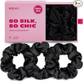 Wycare 100% Silk Scrunchies - Gentle on Hair Mulberry Silk Scrunchies for Women - Luxurious Sleep Ties for Women's Curly Hair (Set of 3 Black)