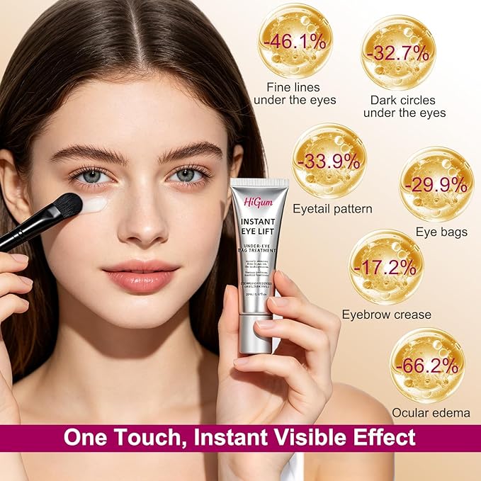 Instant Firm Eye Tighter, Under Eye Treatment for Bags, Wrinkles, Puffiness & Dark Circles, Anti-Aging Under Eye Cream with Precision Application Brush | All Skin Types （1）