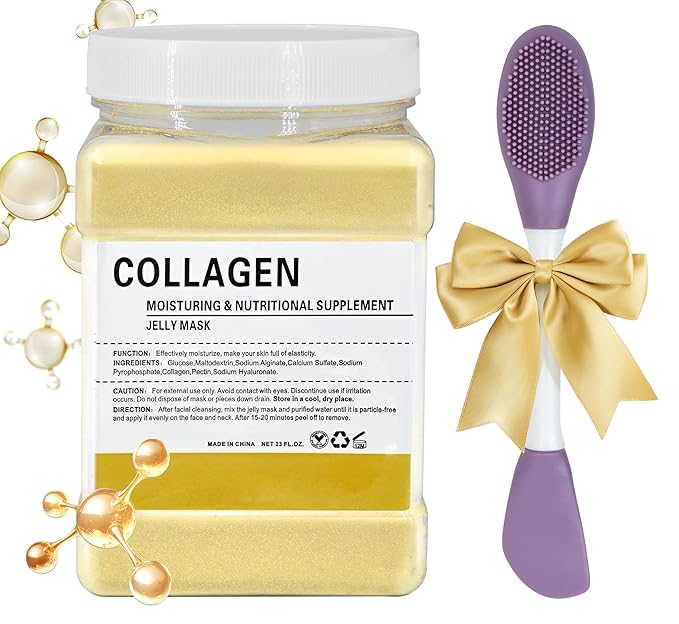Jelly Mask Powder for Facials, Collagen Jelly Mask for Professionals, Hydrating & Moisturizing Peel-Off Natural Gel Facial Mask with Double-ended Silicone Brush, 23 Fl Oz
