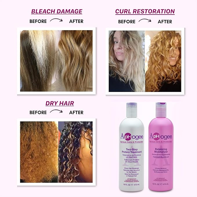 Aphogee Hair Care Double Bundle – Two-Step Protein Treatment (16 fl oz) & Balancing Moisturizer (16 fl oz)