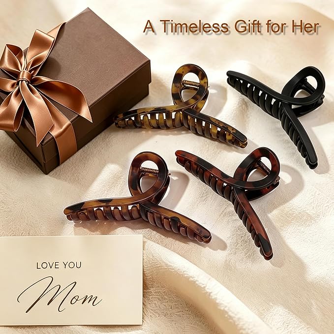 Big Hair Claw Clips for Women - Extra Large Jaw Clips for Thick Long Hair Strong Holder Cute Large 5.1 Inch, 4 Pcs Hair Clips