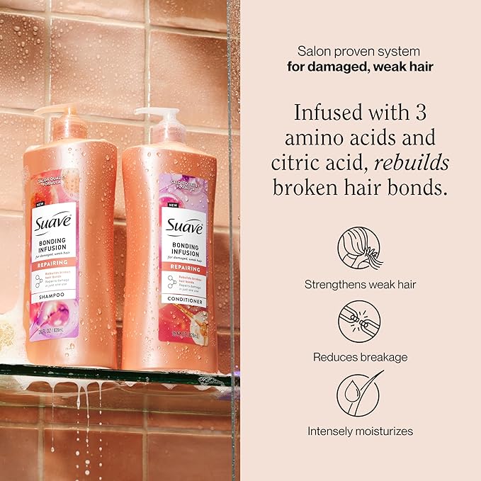 Suave Bonding Infusion Repairing Conditioner, Infused with Bonding Complex, Restorative for Weak or Damaged Hair, 28oz Pump, 4 Pack