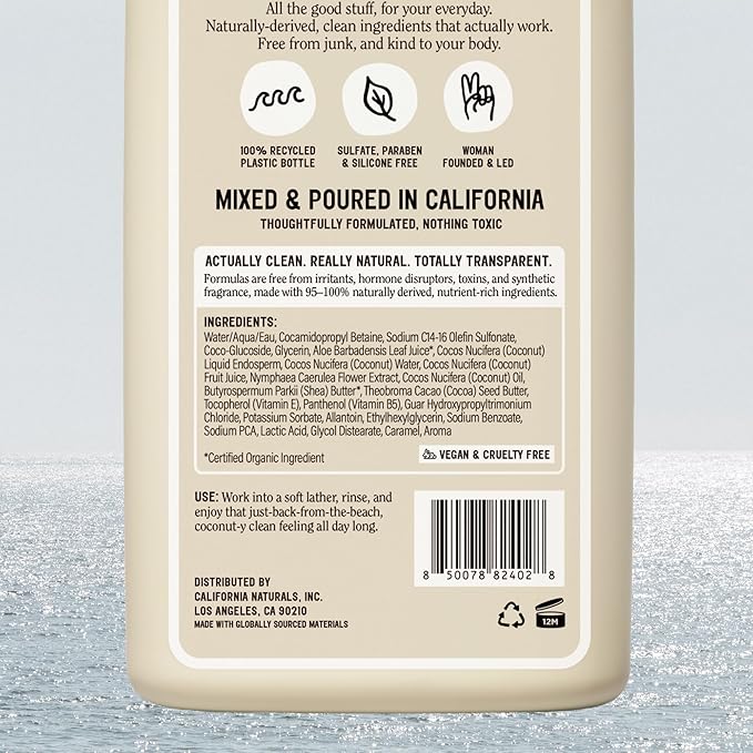 California Naturals Classic Clean Toasted Coconut Body Wash 2-Pack, Coconut Oil, Shea Butter & Aloe, Naturally Scented, Sulfate, Paraben & Silicone Free, 20 oz