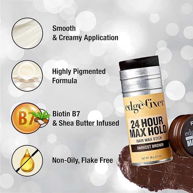Red by Kiss Hair Wax Stick 24HR Max Hold Edge Fixer Edge Control Pomade Non-Sticky, Non-Oily Flake Free Hair Styling Wax 2.7 oz. (Darkest Brown)