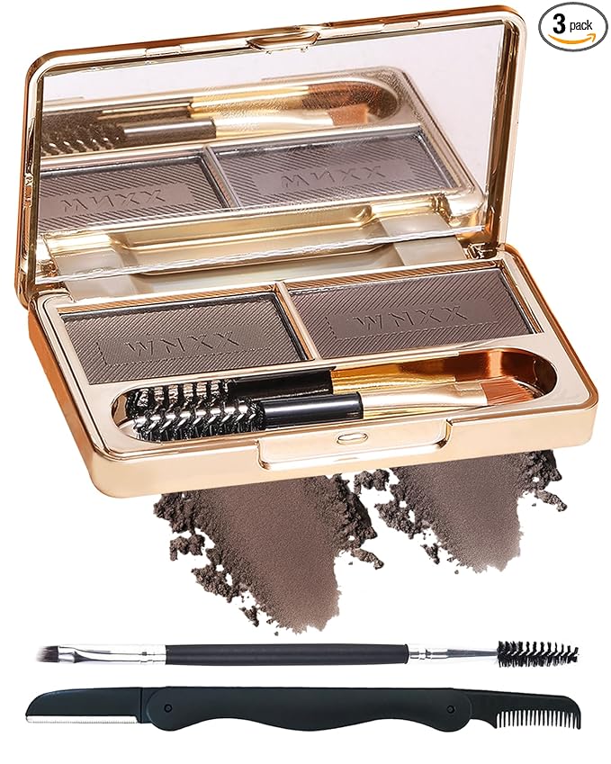 Eyebrow Powder Kit-2 Colors Eye Brow Tinting Powder Palette Long-Lasting Waterproof, Light Dark Grey Brown Brow Filler Product, Mother's Day Makeup Gift for Women Girl, with Mirror Brow Brush-Set 01
