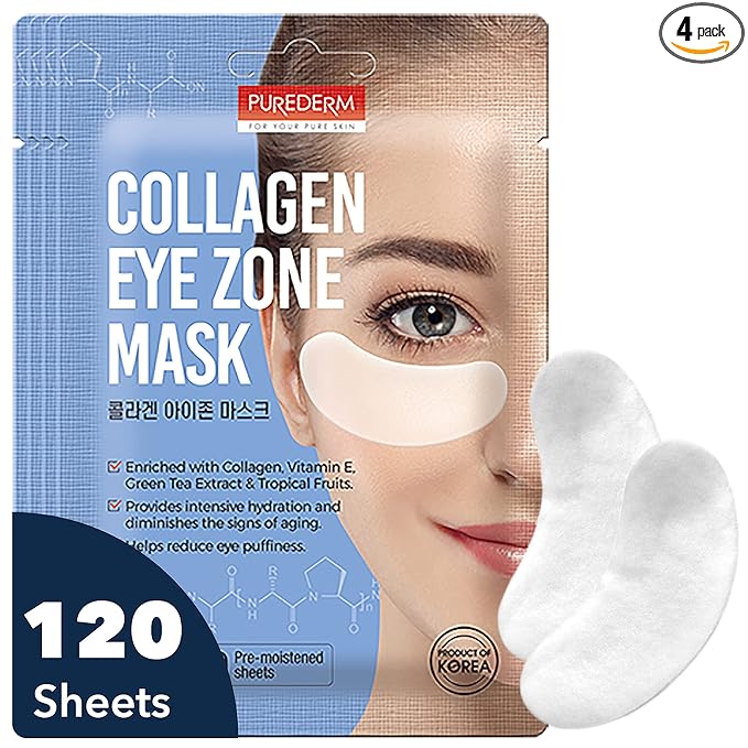 Purederm Deluxe Collagen Eye Mask Collagen Pads For Women 4 Pack Of 30 Sheets/Natural Eye Patches With Anti-aging and Wrinkle Care Properties/Help Reduce Dark Circles and Puffiness