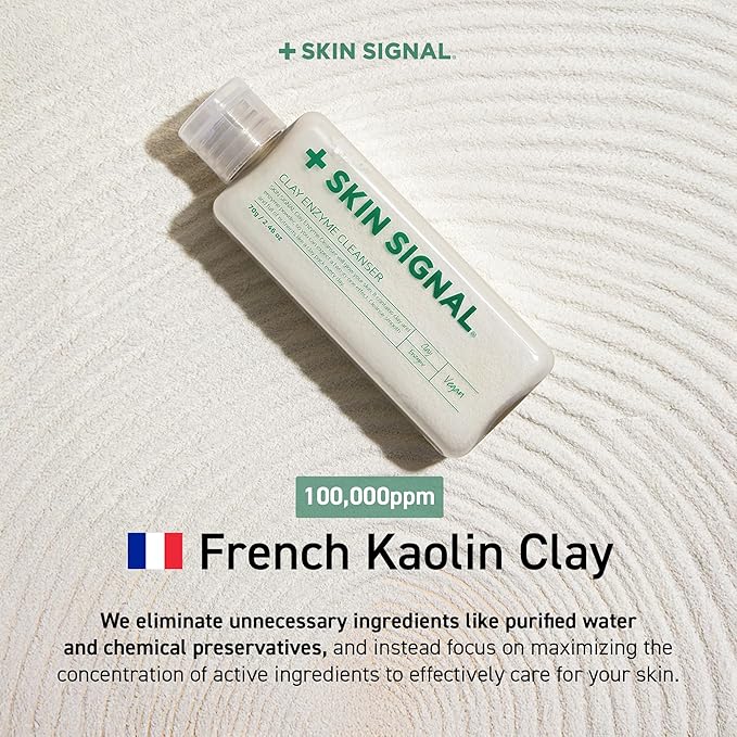 White Clay Enzyme Cleanser, Gentle Exfoliating Face Wash for Sensitive Skin, Deep Pore Facial Cleanser, Powder to Creamy Clay Mask, Korean Skin Care