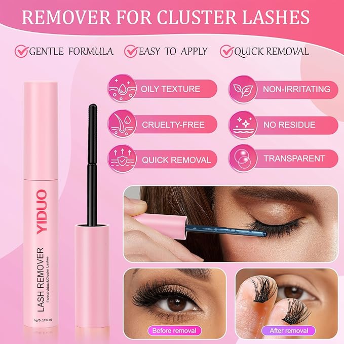 YIDUO Lash Clusters Kit 40D+50D+80D+100D Volume Left&Right Cat Eye Cluster Eyelash Extensions Kit 560pcs 10-20mm Wispy Individual Eyelash Extension with Lash Bond and Seal Removers Tweezers