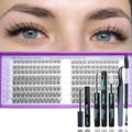 Wispy Lash Clusters Kit, Natural Lash Cluster Eyelash Extensions 192 Pcs C Curl 10-16mm Individual Fluffy False Eyelashes Thin Band DIY Kit for Beginners at Home with Bond Seal Remover Tweezers Brush