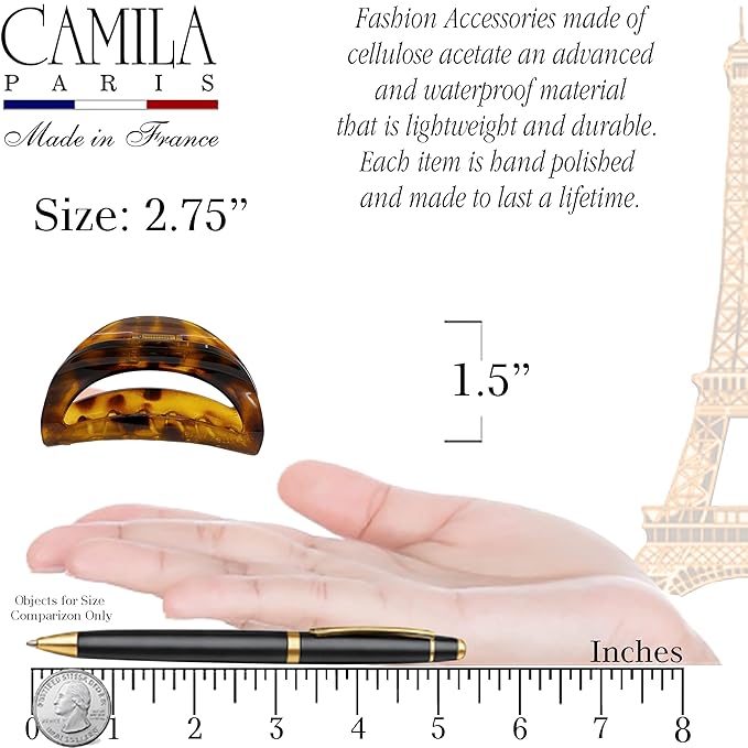 Camila Paris CP1574 French Hair Clip for Women Thick Hair for Long Curly Wavy Hair, Girls Hair Claw Clips Jaw, Durable Styling Big Claw Clip for Thick Hair, Strong Hold No Slip Grip, Made in France
