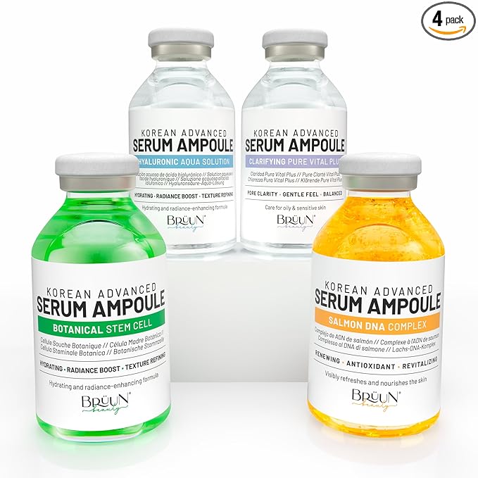 BRÜUN Advance Microneedling Korean Serum - 4 Different Booster Ampule Kit for Face and Body Including (AC + SC + SD + HY Control Serums) – Use with or without Dr Pen