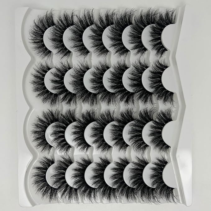 Strip Lashes Mink Cat Eye 3D Soft Faux Mink Fluffy Lashes Pack, Wispy Cateye C Curl False Eyelashes Pack, 18mm Natural Long 14 Pairs
