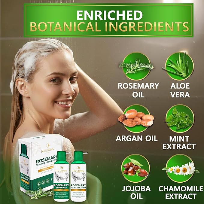 Rosemary Shampoo and Conditioner Set - Sulfate Free Cleanse for Flaky, Dry Scalp - Volume Boost for Thin and Fine Hair - Thickening Salon Professional Formula - For Women and Men - 16 Fl Oz (Set of 2)