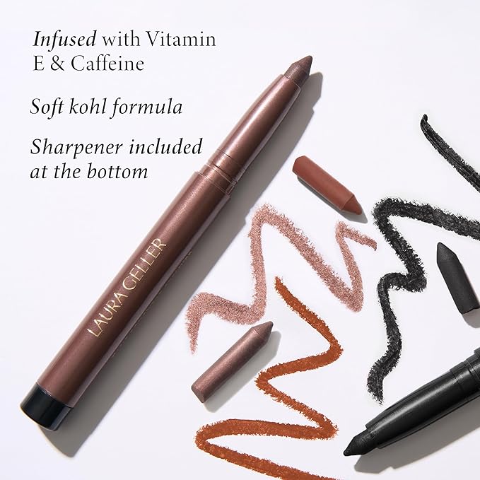 LAURA GELLER NEW YORK Kajal Longwear Kohl Eyeliner Pencil - Soft Slate Kohl - Caffeine and Vitamin E - Smooth & Blendable Liner - Built-In Sharpener