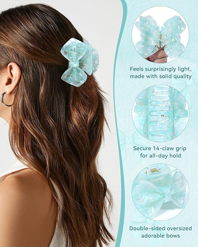 ACECHA Cute Bow Claw Clip - 3.1 Inch Sparkly Hair Claw Clips for Women, Non-slip Hairclips for Thin and Thick, Elegant Hair Accessories for Wedding Prom Party (Green)