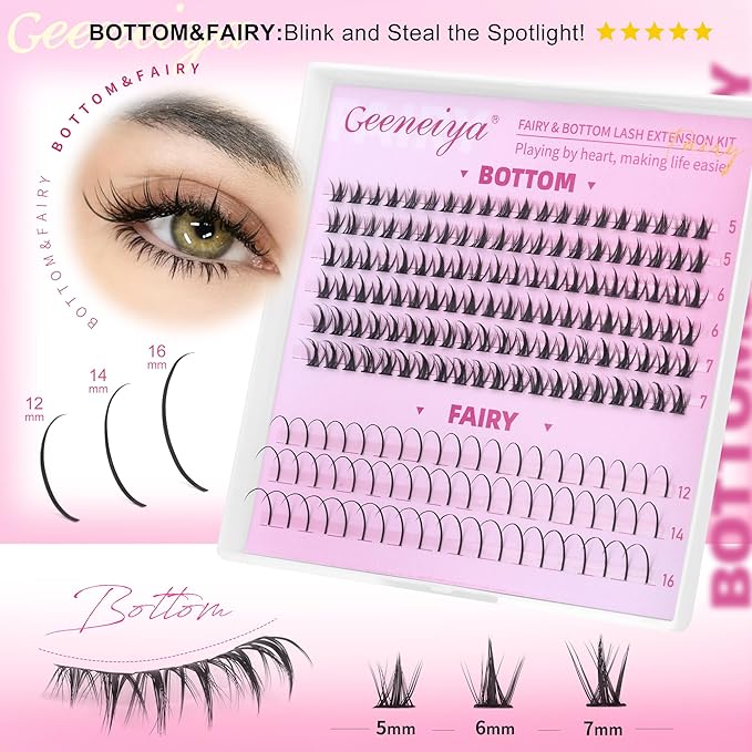[NATURAL]Geeneiya 5 Styles Lash Clusters Kit, Mermaid/Venus/Flora/Bottom Fairy Eyelash Clusters Extensions 3D Wispy Lash Extension Kit for Beginners, DIY at Home Easily