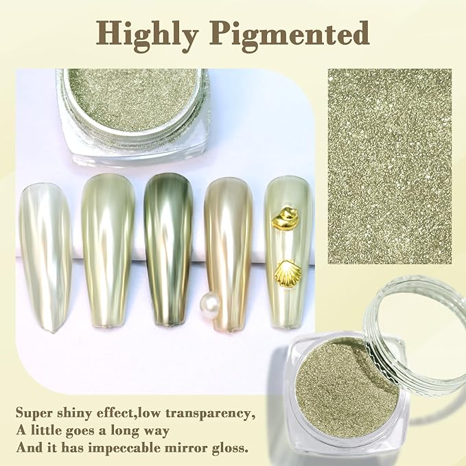 Chrome Nail Powder, Metallic Mirror Effect Holographic Shimmer Glitter Dust Manicure Decoration Nail Art Pigment for DIY Gel Polish Nail Art, Resin Craft, Salon, Gifts - Champagne Gold