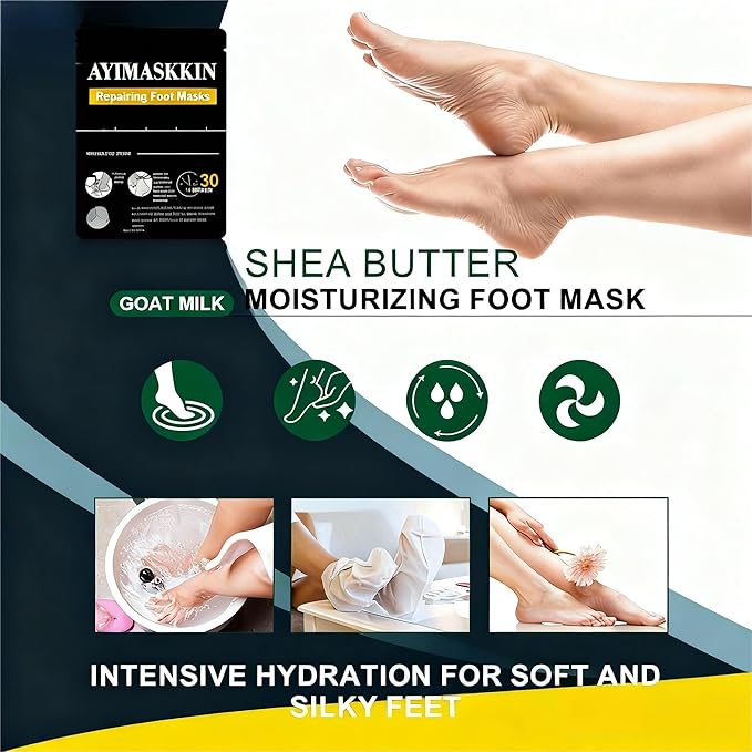 Ayimaskkin Foot Masks for Dry Cracked Feet, Lavender Moisturizing Socks - Intensive Hydrating Foot Care & Cracked Heel Treatment, 5 Pairs