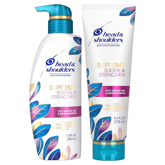 Head & Shoulders Supreme Anti-Dandruff Shampoo and Conditioner Set, 1% Pyrithione Zinc, Sulfate-Free, Argan Oil and Rose Essence, for Dry Scalp and Dandruff, 21.2 fl oz