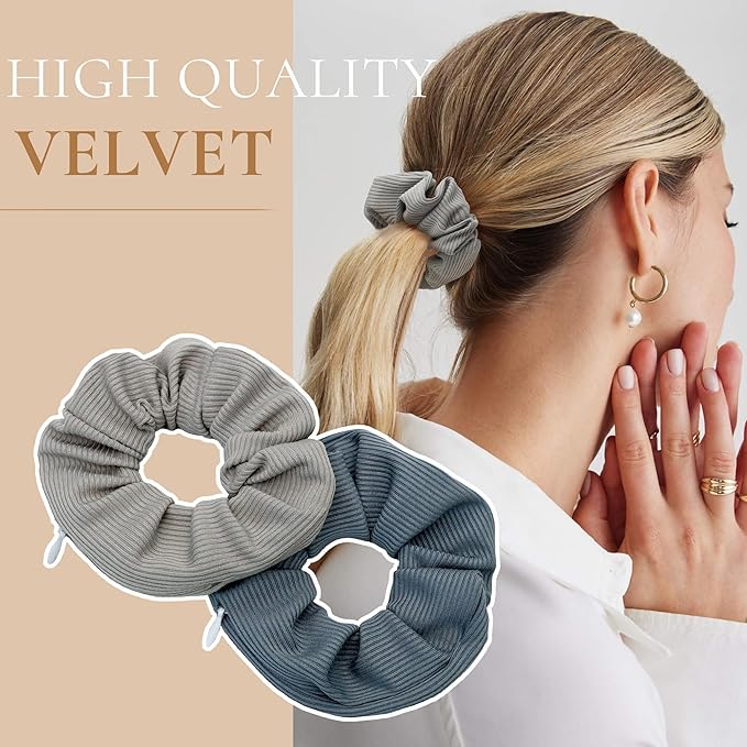 12 Pcs Scrunchies with Zipper Pocket for Women, Elastic Hair Tie with Hidden Storage, Secret Compartment for Small Items Cash, Keys, Lipstick, Bulk Colorful Scrunchie for Girls