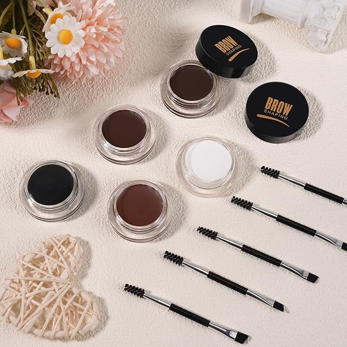 Eyebrow Pomade Kit with Dual-Ended Brush, Long-Lasting Waterproof Brow Pomade, High Pigment & Smudge-Proof Formula, Easy to Blend for Natural Defined Brows – Ideal for Women & Beginners #03 Dark Brown