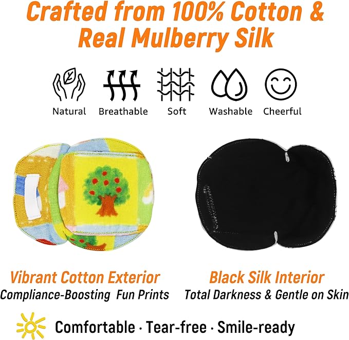 Astropic 3D Cotton & Silk Eye Patch for Kids | Boys Girls Eye Patch for Glasses | Medical Eyepatch for Children with Lazy Eye (Apple Tree, Right Eye)