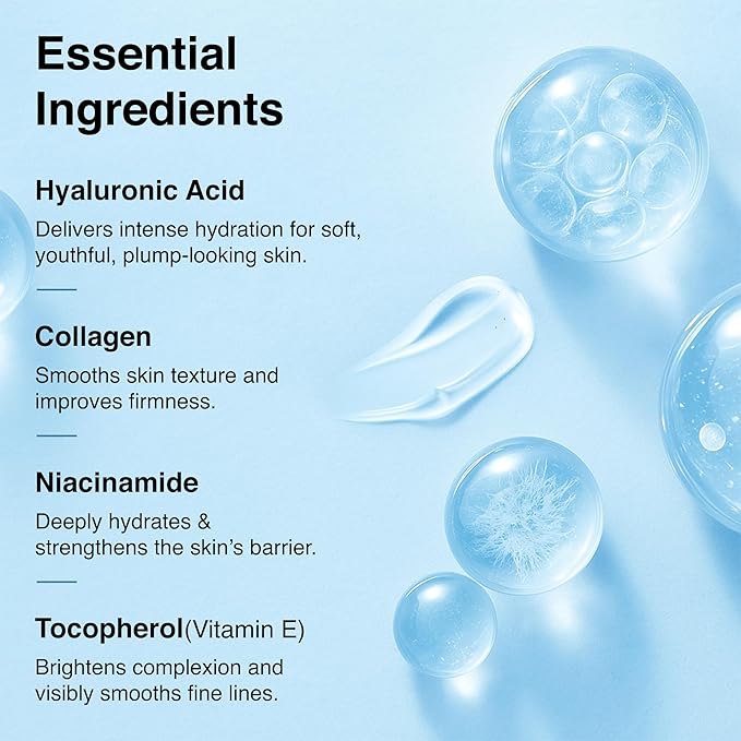Collagen Face Mask - 6 Pack, Hydrating & Firming Sheet Mask for All Skin Types, Anti-Wrinkle, K-Beauty & Moisturizing Skincare