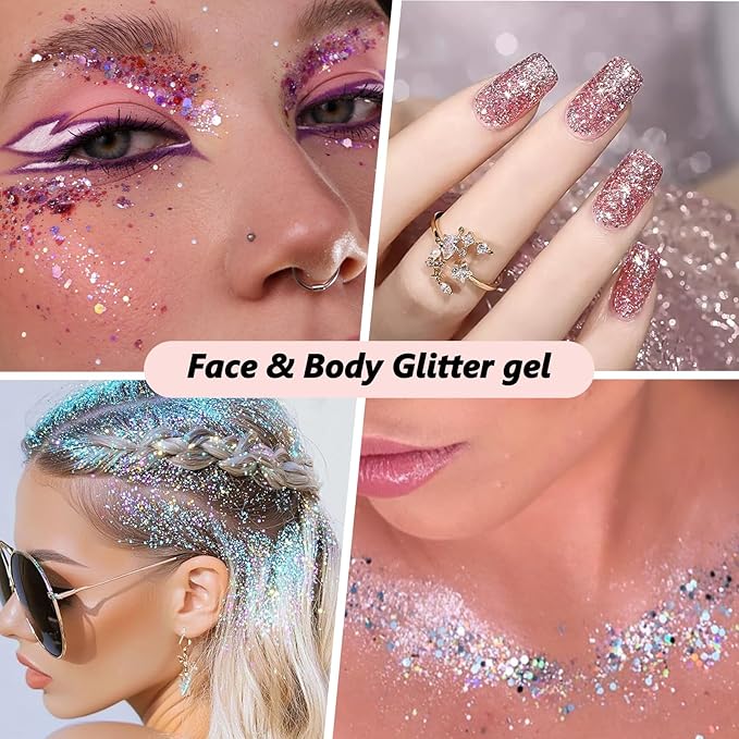 14 Colors Body Glitter,Face Glitter Makeup for Kids Women,Sparkly Chunky Hair Glitter for Eye Lip Nails,Mardi Gras Glitter Makeup Face Paint,Singer Concerts Disco Rave Festival Accessories