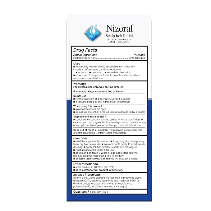 Nizoral Scalp Itch Relief Liquid—Relieves Scalp Itch and Soothes, Calms and Hydrates with Maximum Strength Anti-Itch Medicine (Hydrocortisone 1%), 2 Fl Oz