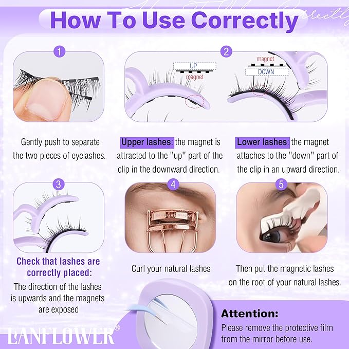 Magnetic Eyelashes with Applicator Natural Look Magnetic Lashes with Applicator Wispy False Lashes with Magnets No Need Glue Reusable Lashes by Lanflower