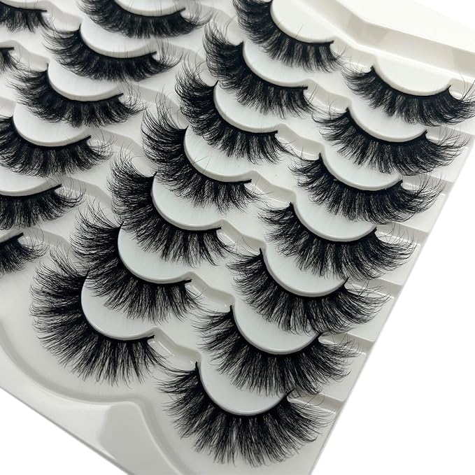 Mink Lashes Wispy Fluffy Cat Eye Strip Lashes Pack 3D Faux Mink Fake Eyelashes C Curl Long Volume Lash Strps Cateye False Eyelashes Natural Look