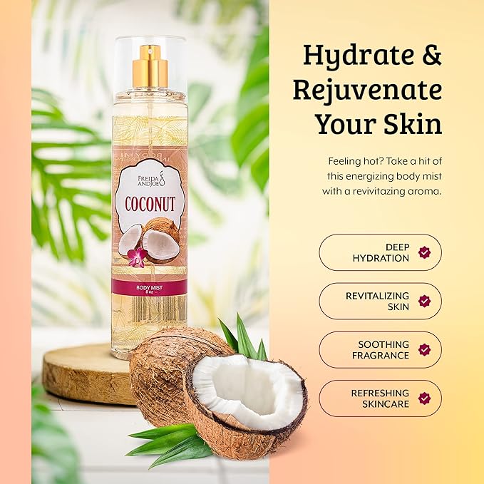 Home Spa Gift 10oz Deep Moisturizing Fragrance Body Lotion & 8 oz. Fine Fragrance Body Mist Set Luxury Self-Care Combo for Women and Girls (Coconut) – Mother's Day Gift for Mom
