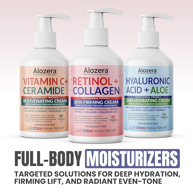 Alozera Firming Body Lotion, Retinol & Collagen Anti-Aging Body Moisturizer, Lightweight & Fast Absorbing Lotion for Crepey Skin, Improves Skin Elasticity, No Added Fragrance, 16.9 oz