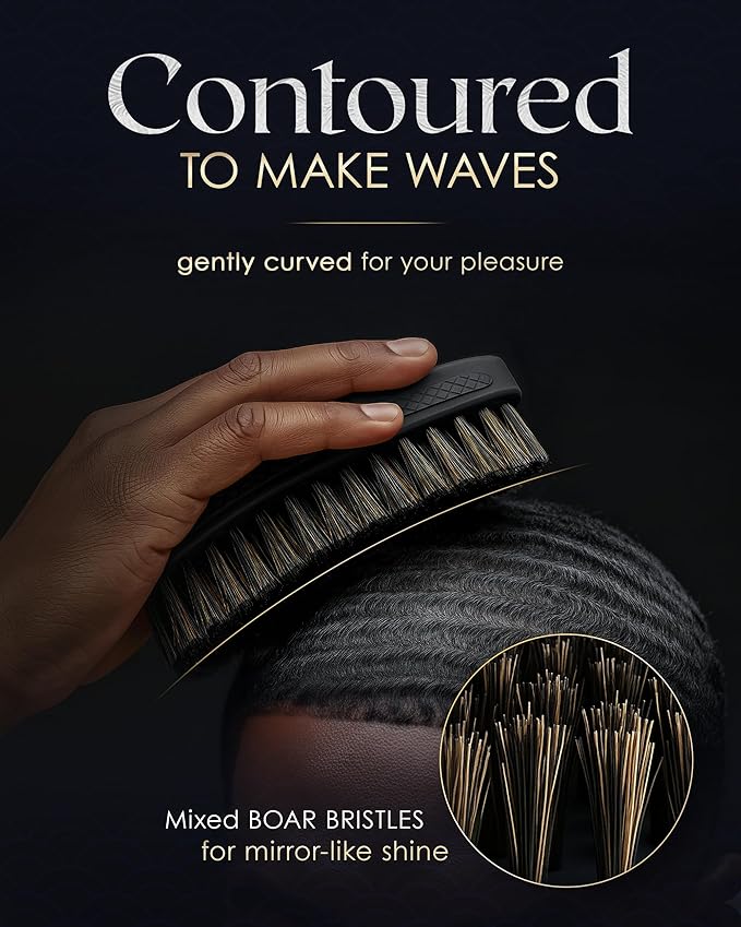 New WHITE-OUT Premium Wave Brush - MEDIUM SOFT- Boar Bristle Hairbrush, Non-Slip Grips, Waterproof Design, Indestructible body, Satin Finish, Debossed Logo - The Ultimate Curved 360 Wave Brush