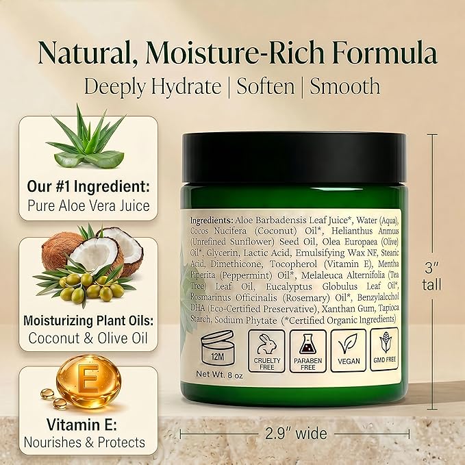 Peppermint Foot Cream for Dry Feet & Cracked Heels, Heel Repair Cream, Callus Remover w/ 5% Lactic Acid, Tea Tree Oil, Eucalyptus & Rosemary, Natural Foot Moisturizer for Dry Skin, 8 oz
