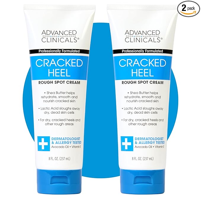 Advanced Clinicals Cracked Heel Foot Cream Moisturizer Skin Care Lotion For Feet W/Shea Butter, Moisturizing Foot/Hand Lotion Helps Heal Cracked Skin, Rough Spots, Calluses, & Dry Skin, 2-Pack