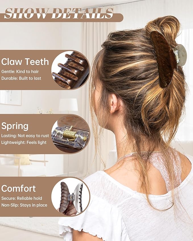 Mesovor 4 Pack Acrylic Hair Clips Claws, Nonslip 4.1" Large Hair Grip Hairclips for Thin and Thick | French Banana Barrettes Hair Strong Hold Hair Jaw Clamps (Coffee, Red, Light Brown, Champagne)