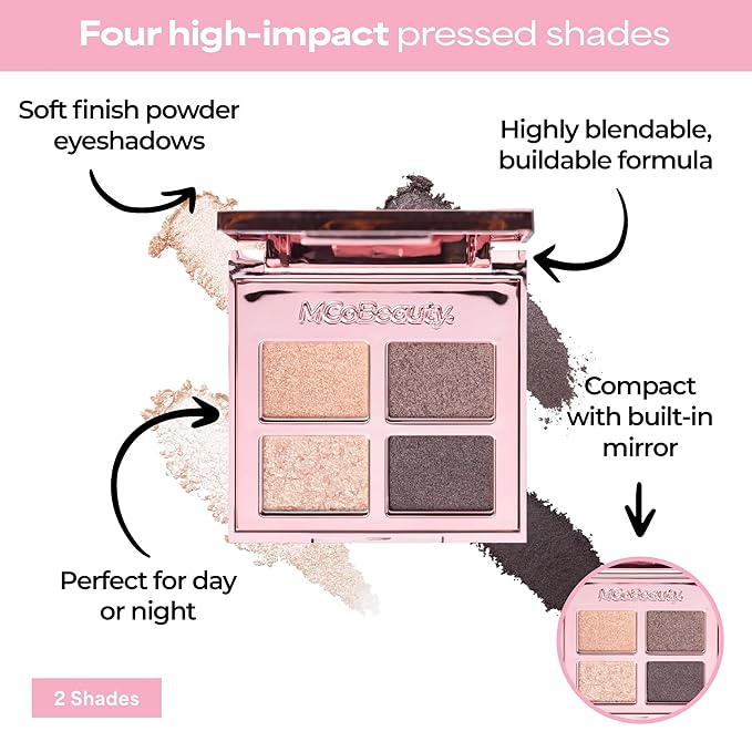 MCoBeauty Ultra Luxe Eyeshadow Quad City Socialite - Golden Brown Shimmer & Matte Eye Shadow Palette - Blendable Buildable Long Wearing 4 Pan Compact with Mirror - Soft Finish - Vegan Cruelty Free