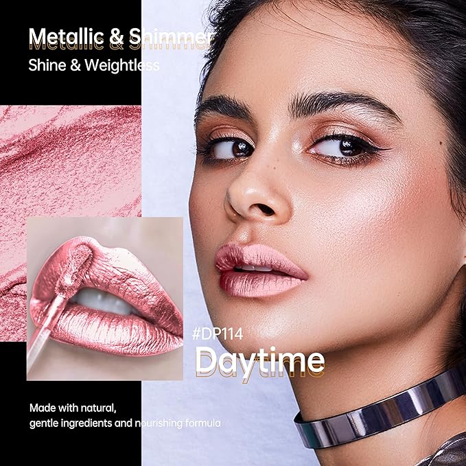 Depuplum 3Pc Lipsticks Set for Women Metallic Lipstick Long Lasting Dark Red Bronze Pink Lip Gloss, Metal Shine Lightweight Hydrating Full Coverage Lip Color, DP103/104/114